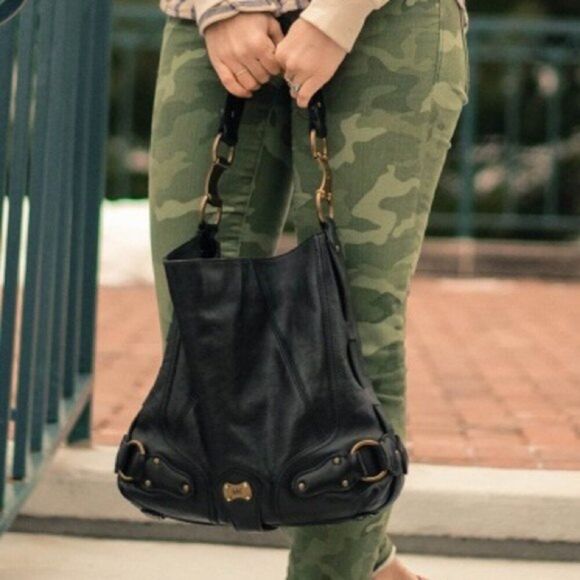 MICHAEL Michael Kors Espresso Black Leather Hobo Shoulder Bag - Picture 1 of 16